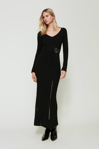 Robe longue en laine et cachemire - Noir