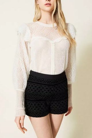 Short taille haute en velours brodé - Noir