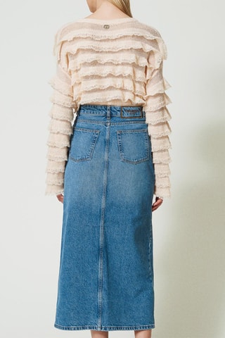 Jupe midi en jean taille haute - Bleu - Twin Set