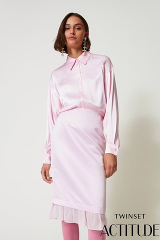 Jupe droite taille haute midi - Rose pâle