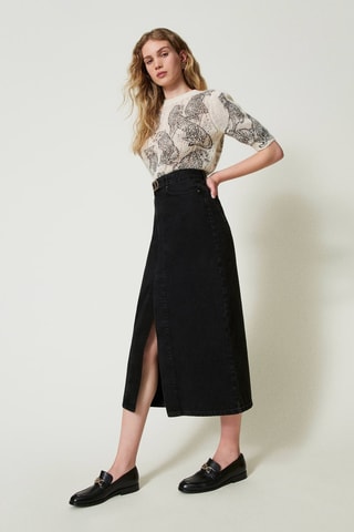 Jupe midi taille haute - Noir