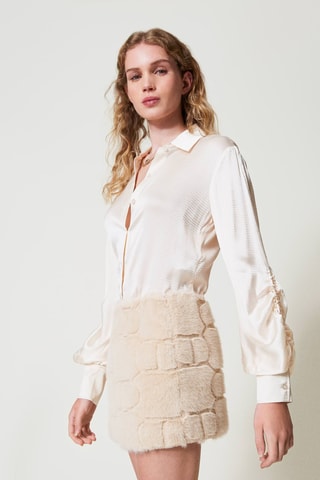 Minijupe taille haute - Beige