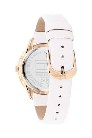 Reloj de cuarzo de piel - Blanco y dorado
