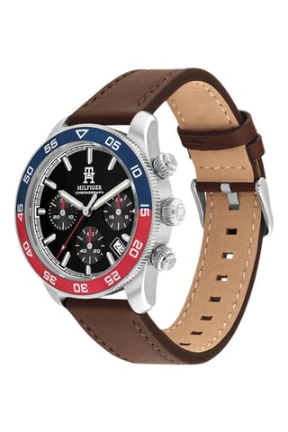 Reloj de cuarzo de piel - Cronógrafo - Marrón y plateado
