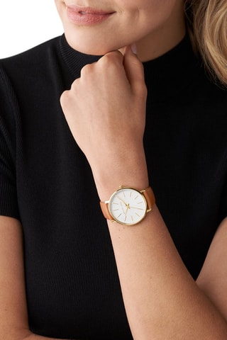 Reloj de cuarzo de piel - Marrón y dorado