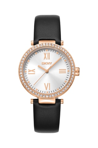 Reloj de cuarzo de piel - Negro y rosa dorado