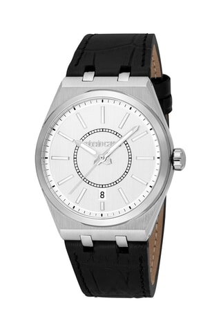Reloj de cuarzo de piel - Negro y plateado