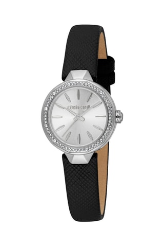 Reloj de cuarzo de piel - Negro y plateado