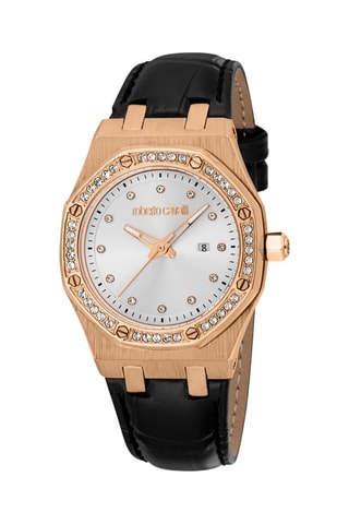 Reloj de cuarzo de piel - Negro y rosa dorado