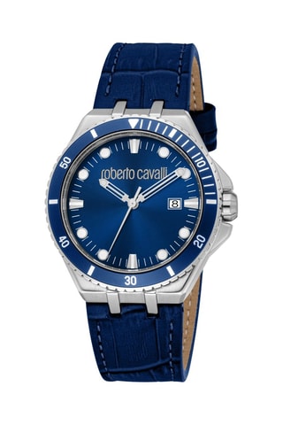 Reloj de cuarzo de piel - Azul y plateado
