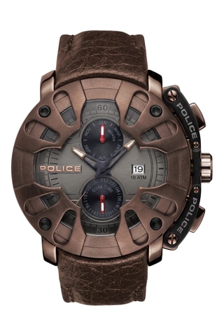 Reloj de cuarzo de piel y chapado en ion marrón Extreme - GMT - Police
