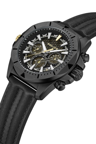 Reloj de cuarzo de piel, chapado en ion negro Rebel - GMT - Police
