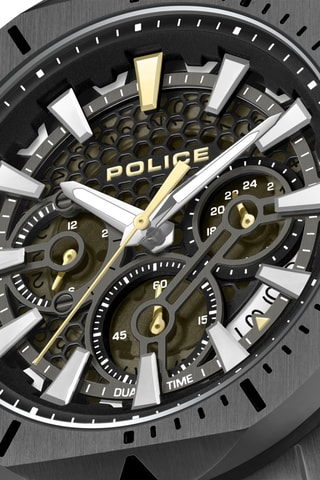Reloj de cuarzo de piel, chapado en ion negro Rebel - GMT - Police