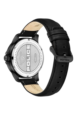 Reloj de cuarzo de piel y chapado en ion negro Rebel - Police