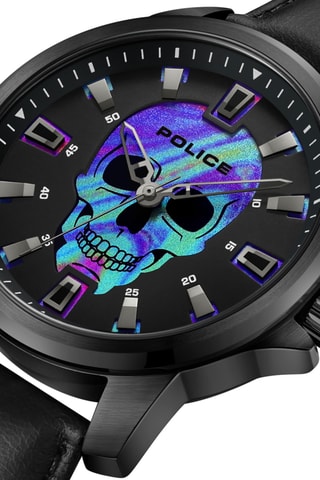 Reloj de cuarzo de piel y chapado en ion negro Rebel - Police
