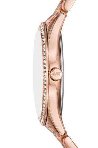 Estuche reloj de cuarzo de acero, collar y dormilonas - Rosa dorado y blanco