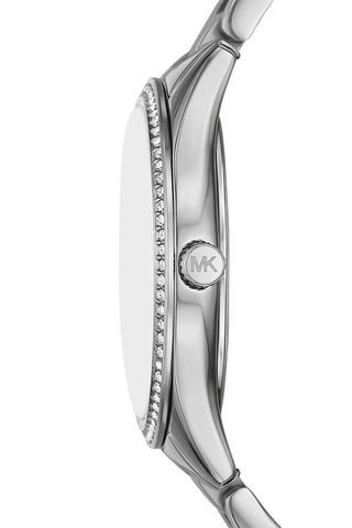Estuche reloj de cuarzo de acero, collar y dormilonas - Plateado