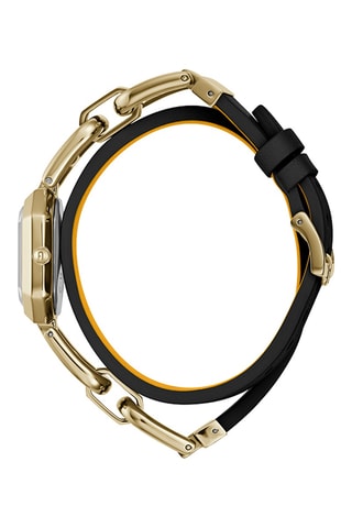 Reloj de cuarzo de acero y piel - Negro y dorado