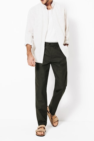 Pantalón chino tapered de lino - Verde oscuro