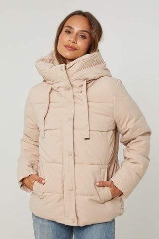 Gewatteerde Jas met Capuchon  - Beige