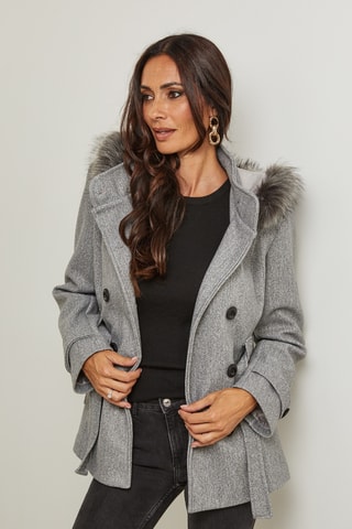 Manteau droit à capuche - Gris