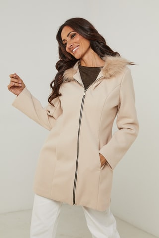 Manteau droit à capuche - Beige