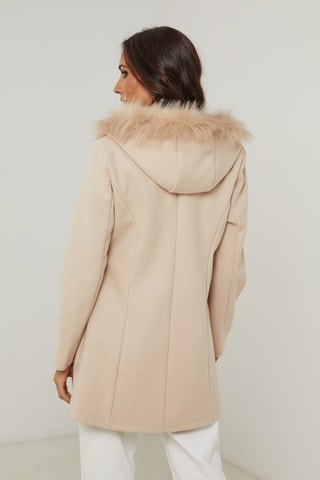 Manteau droit à capuche - Beige
