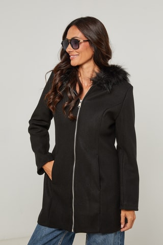 Manteau droit à capuche - Noir
