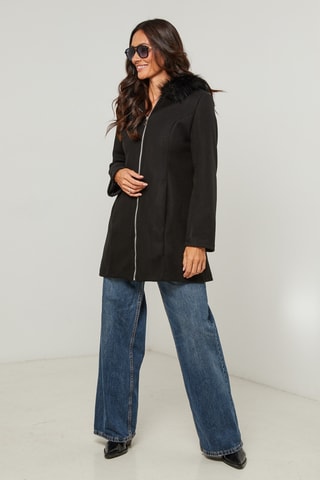 Manteau droit à capuche - Noir