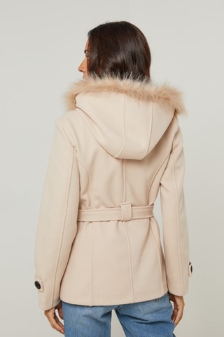 Manteau droit à capuche - Beige
