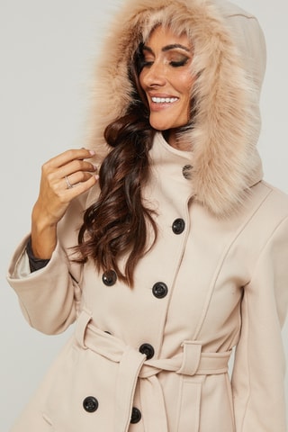 Manteau droit à capuche - Beige