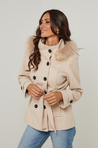 Manteau droit à capuche - Beige