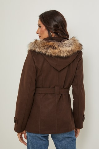 Manteau droit à capuche - Marron