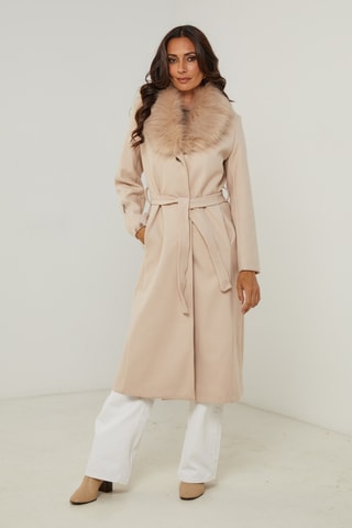 Lange Rechte Jas met Capuchon - Beige