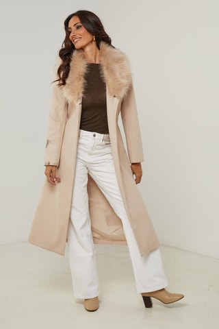 Lange Rechte Jas met Capuchon - Beige