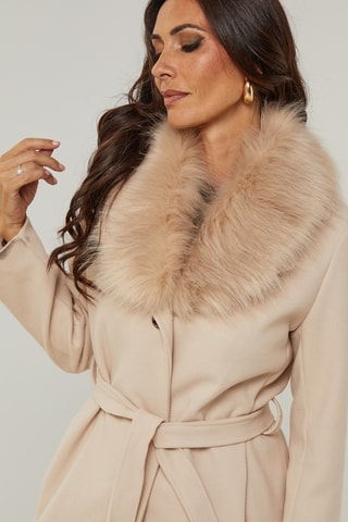 Lange Rechte Jas met Capuchon - Beige