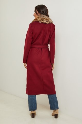 Manteau droit long à capuche - Bordeaux