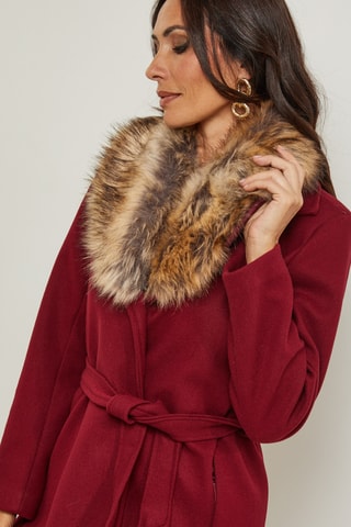 Manteau droit long à capuche - Bordeaux