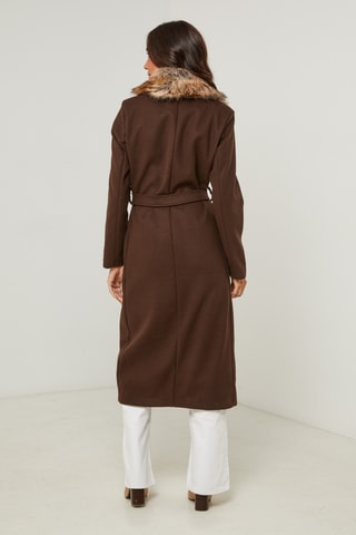 Manteau droit long à capuche - Marron
