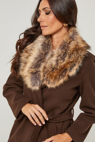 Manteau droit long à capuche - Marron