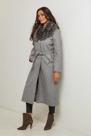 Manteau droit long à capuche - Gris