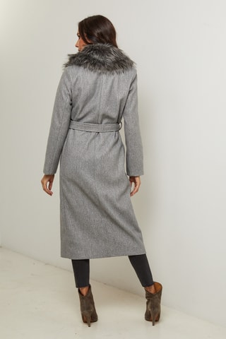 Manteau droit long à capuche - Gris