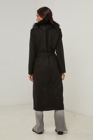 Manteau droit long à capuche - Noir