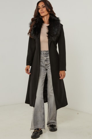 Manteau droit long à capuche - Noir