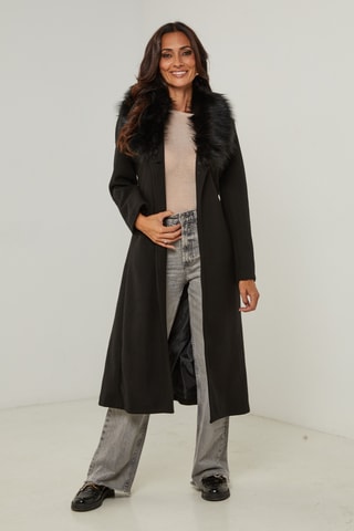 Manteau droit long à capuche - Noir