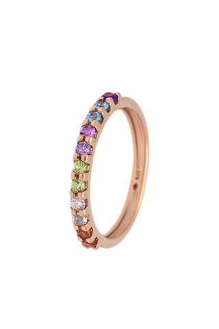 Anillo - Oro rosa, diamante, topacios, amatista y peridotos