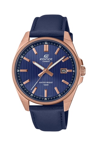 Leren Quartz Horloge - Blauw en Bronskleurig