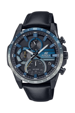Leren Quartz Horloge - Zwart en Blauw