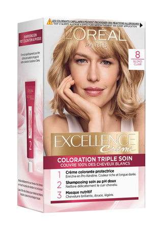 Permanente Kleuring Triple Soin Excellence Crème - 8 Lichtblond - Normaal Haar - L'Oréal Paris