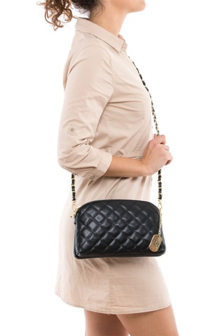 Bandolera metalizada de piel Geltrude - Negro